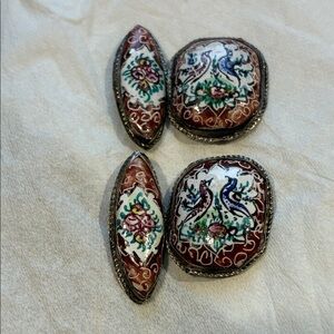 Vintage Persian Enamel Cufflinks 
( tests positive for silver)